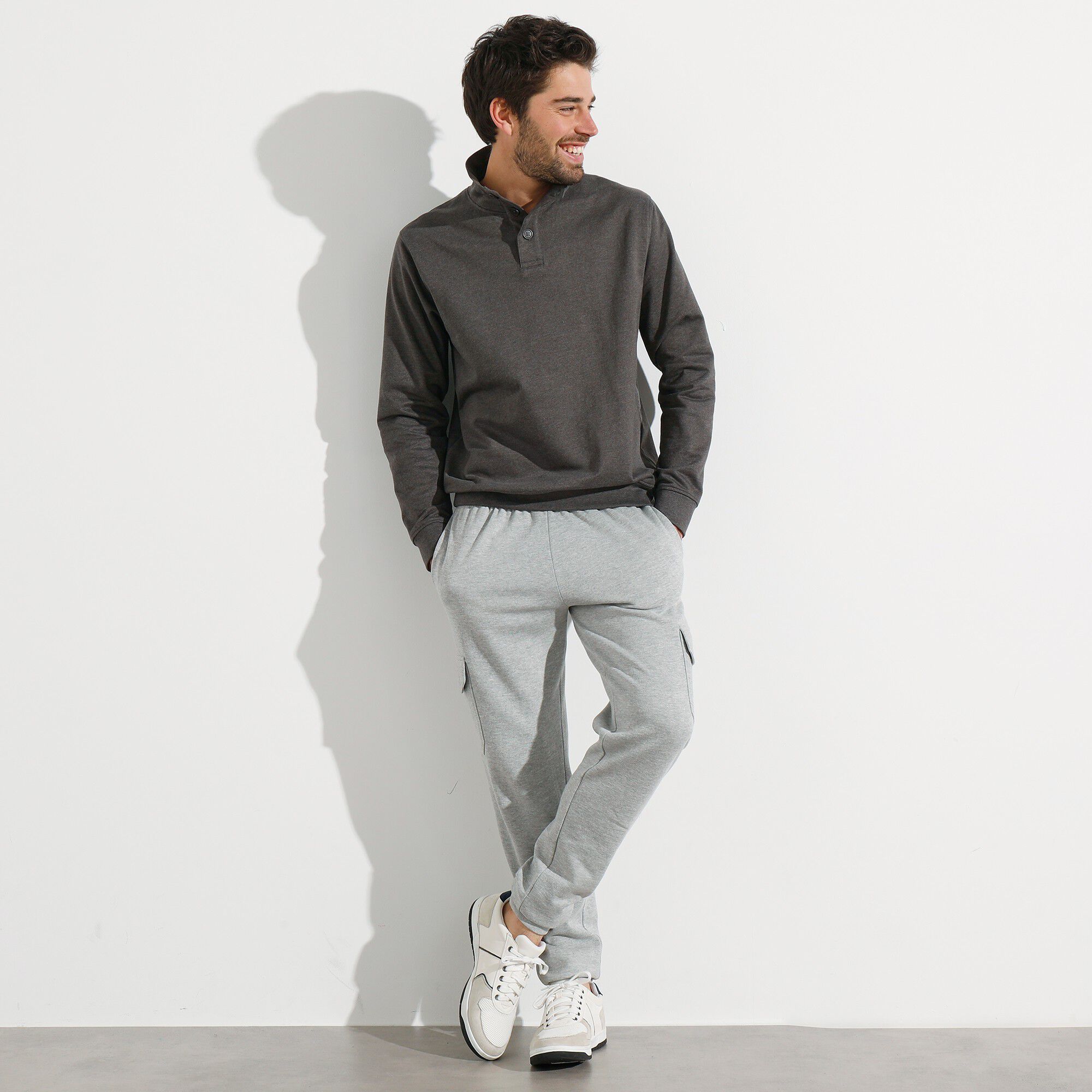 Sweat col montant boutonné en molleton
