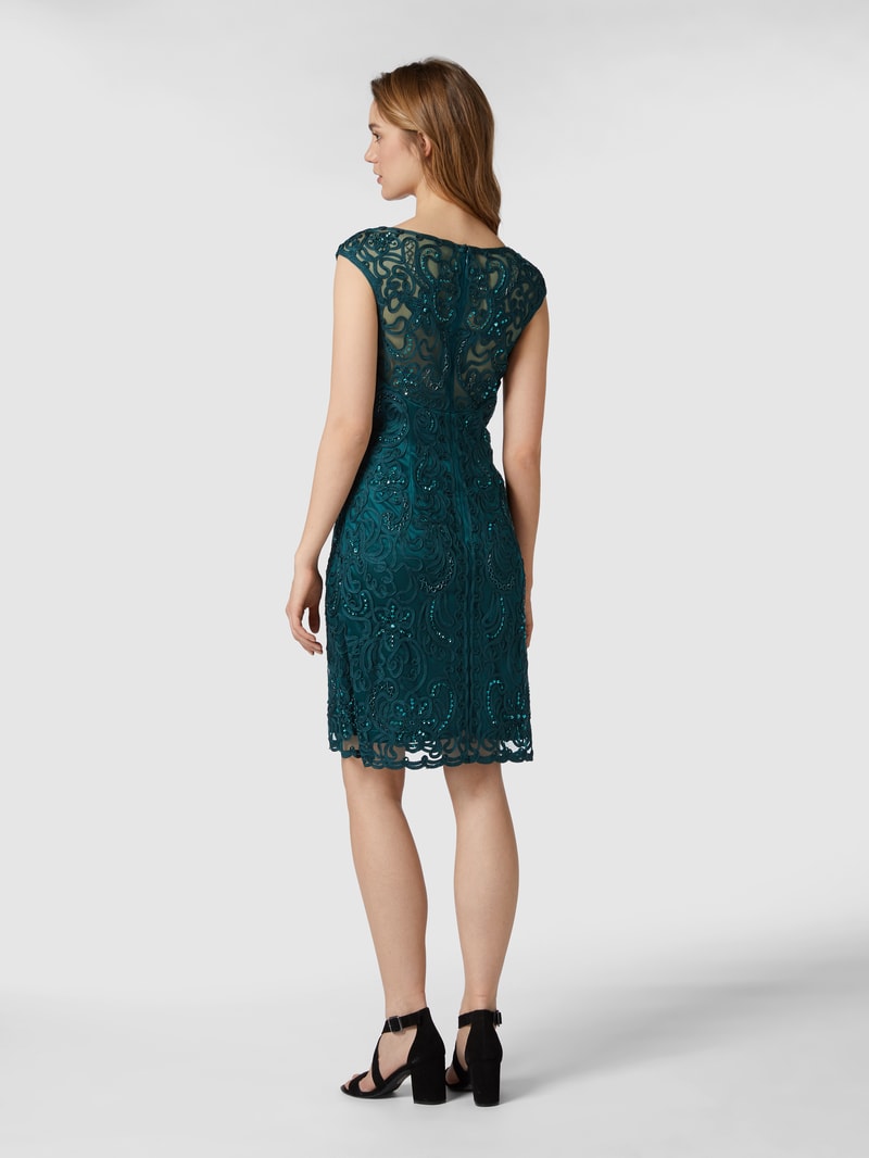Cocktailkleid mit Stickereien in smaragdgrün