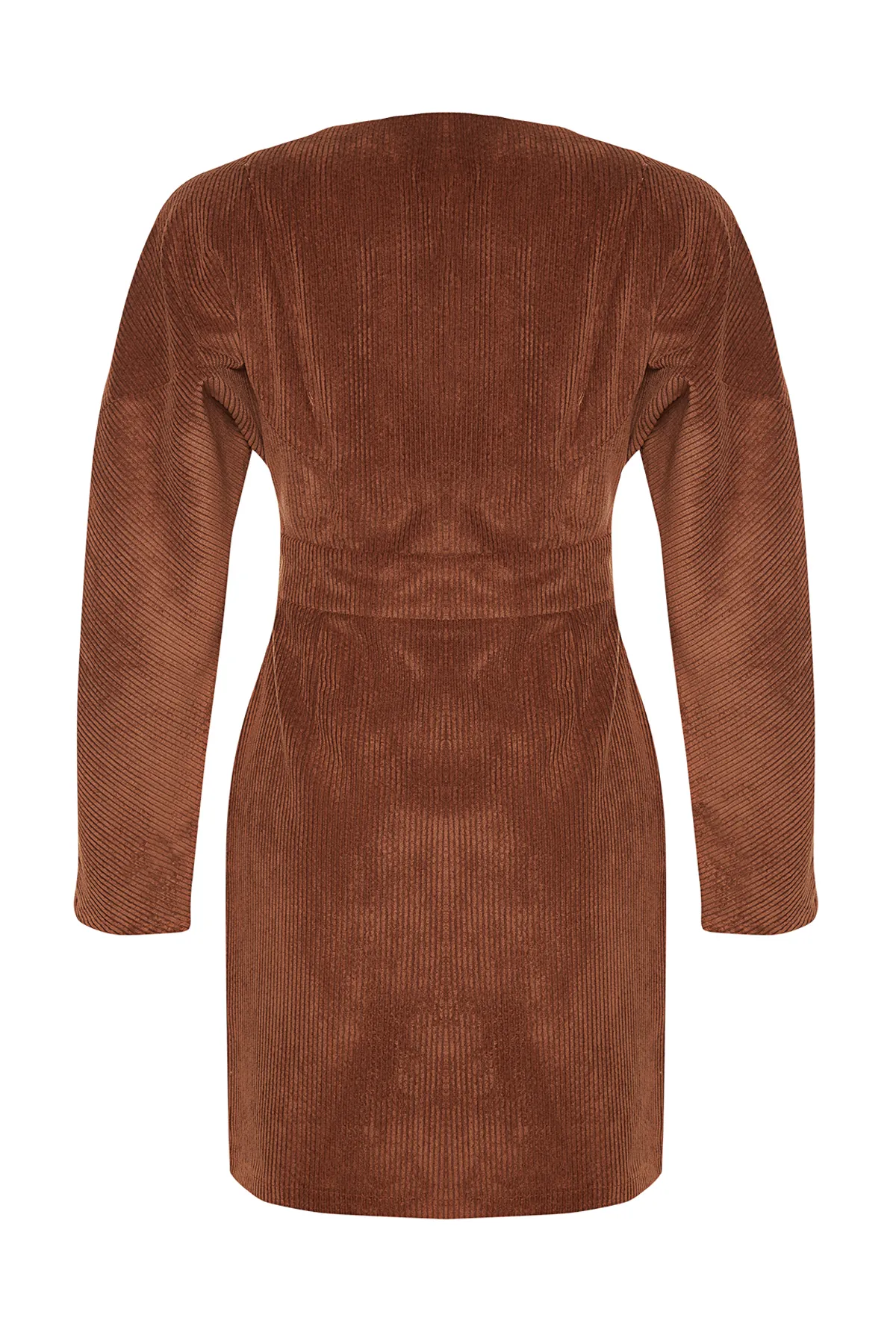 Trendyol Collection  Braunes zweireihiges Mini-Kleid aus gewebtem Samt TWOAW24EL00856