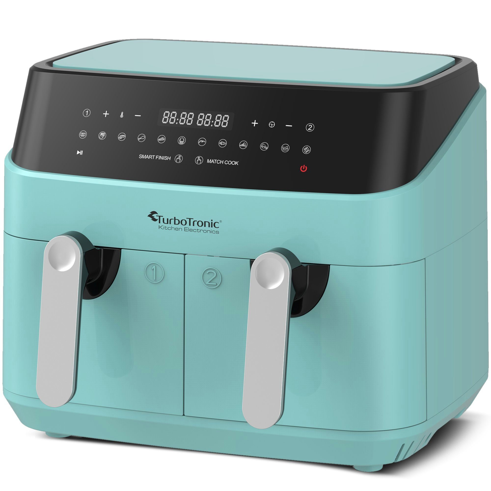 TurboTronic by Z-Line Heißluftfritteuse XXL Doppelkammer 2x 4,5 Liter, 50°C - 200°C, Power, dual, Camping, 1600 W, Fritteuse ohne Fett, digitaler doppel Airfryer Fettfrei