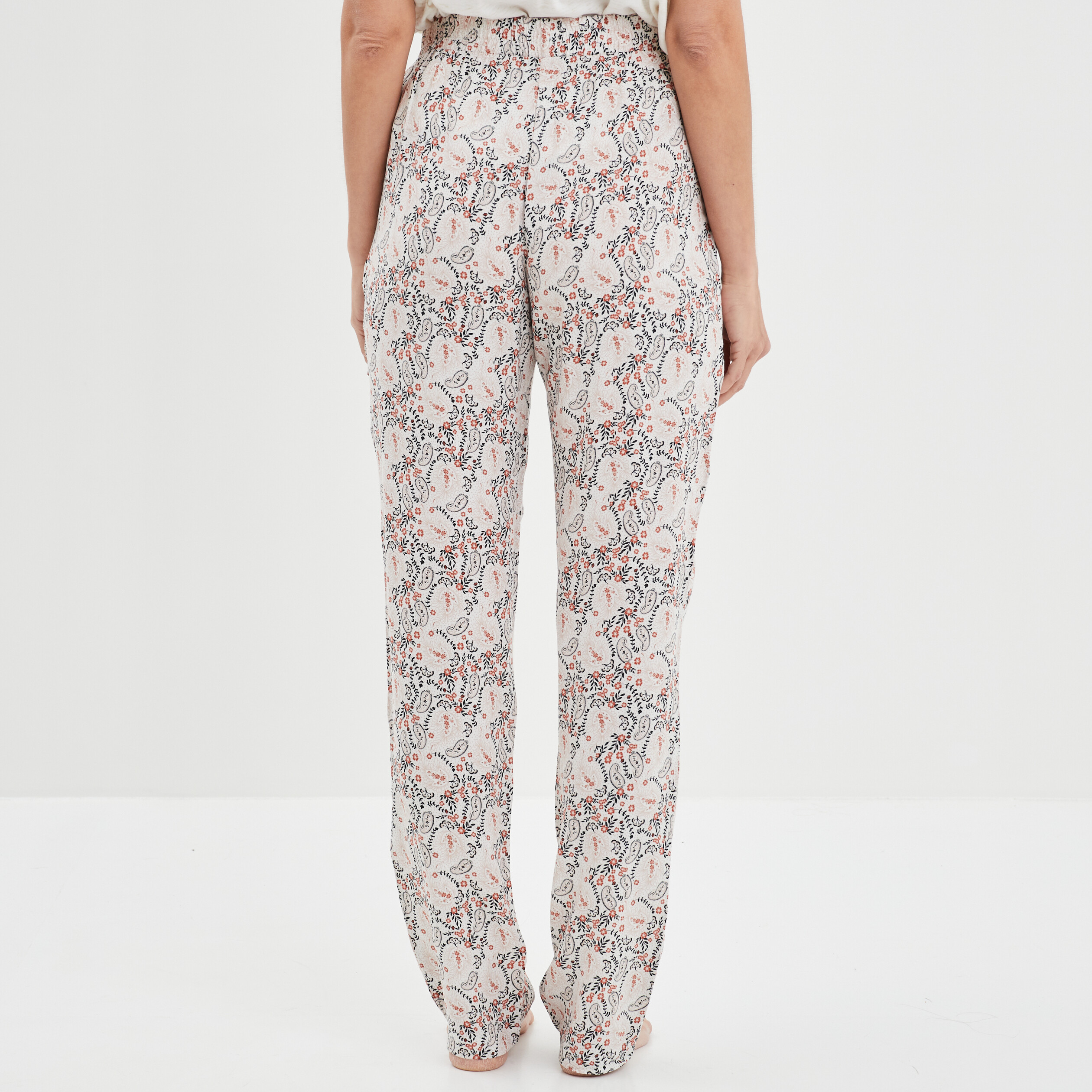 Pantalon de pyjama fluide taille haute beige femme | La Halle