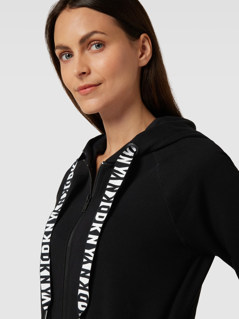 Sweatjacke mit Reißverschluss und Tunnelzug in schwarz