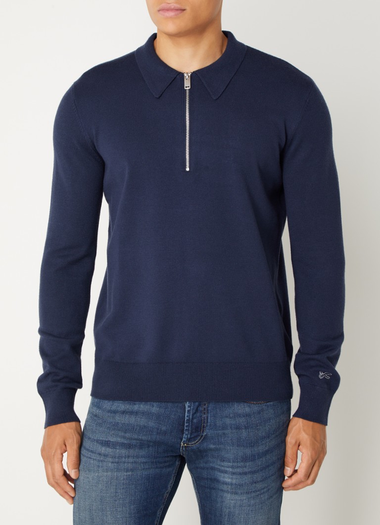 Denham Eaton fine knit polo with half zip