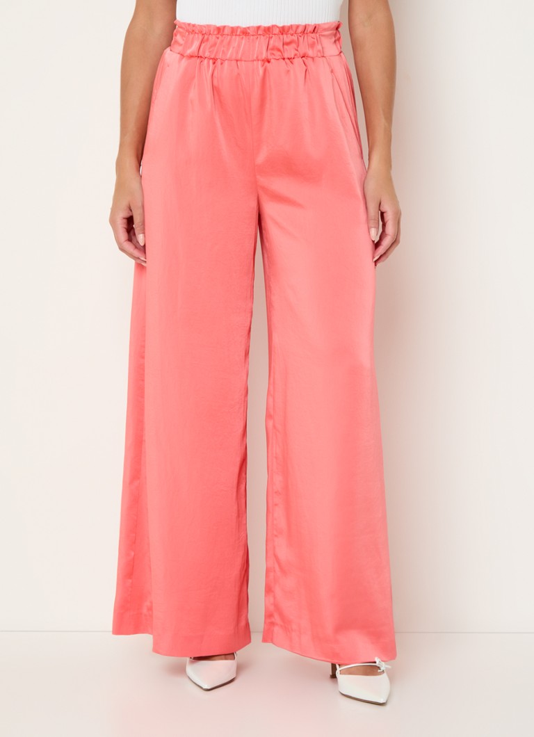 Pantaloni palazzo din satin Claudie Pierlot Pantin, talie înaltă, cu buzunare laterale și croială lată.