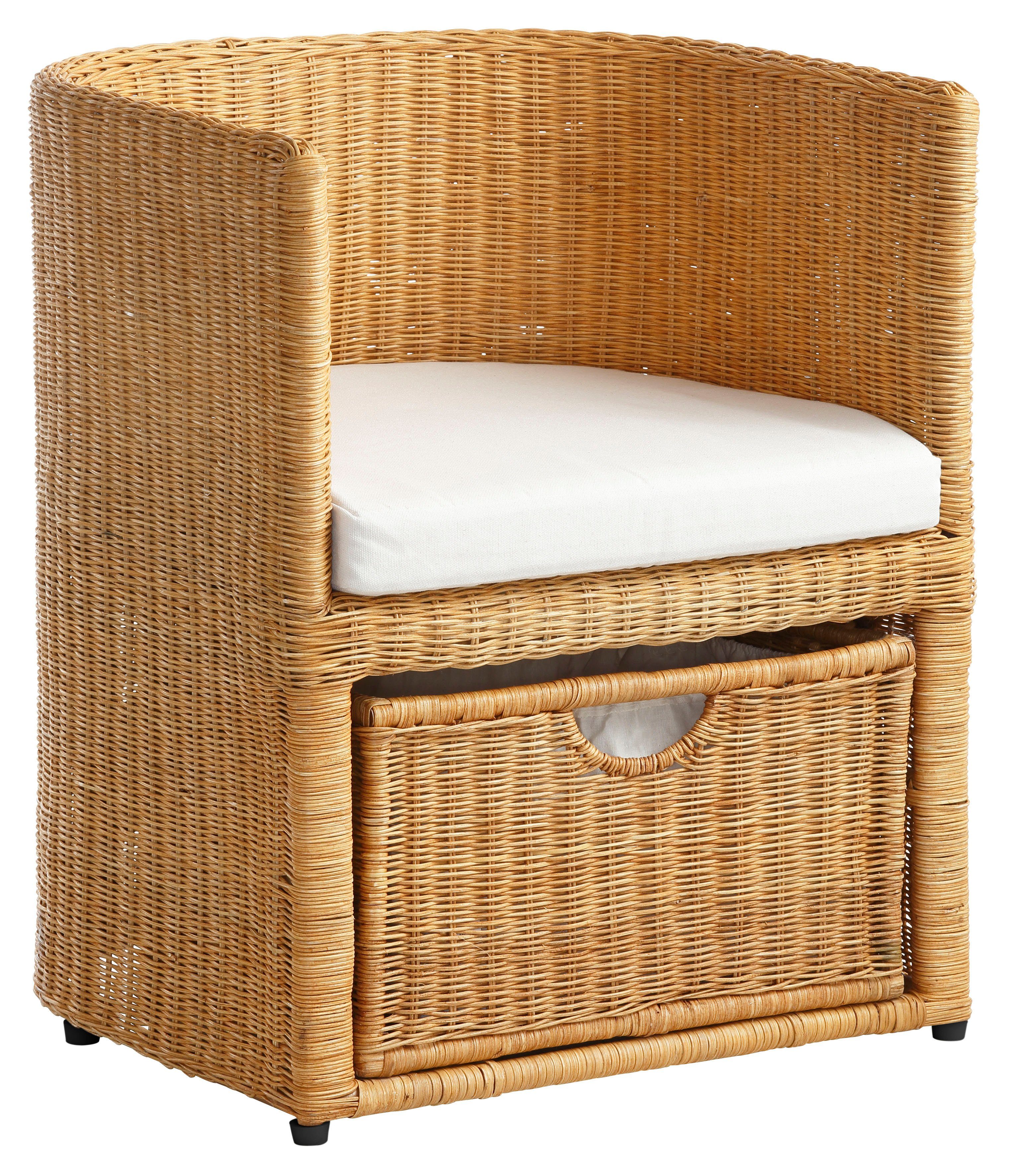 Home affaire Rattanstuhl Blaxton, inklusive Korb und Sitzkissen, aus Rattangeflecht, Breite 56 cm