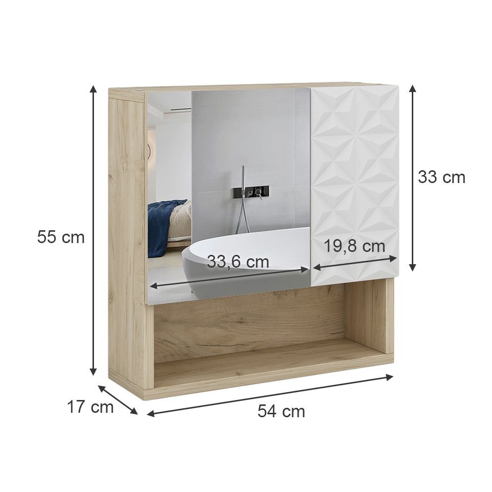 Vicco Badezimmerspiegelschrank Badmöbel EDGE Eiche/Weiß