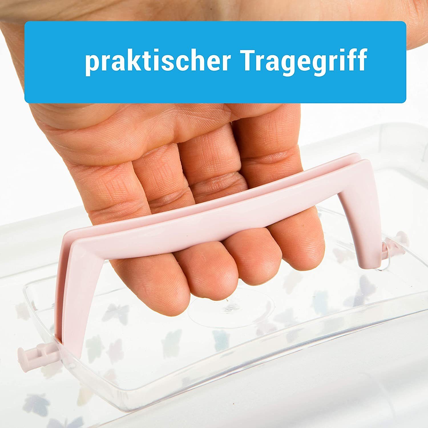 Centi Allzweckkiste Aufbewahrungsbox Kinder, Kisten Aufbewahrung mit Deckel (Set, 3 St., 4 l Kisten Aufbewahrung mitRosa Deckel, Griff, Clickverschluss), Plastikbox mit Deckel, Boxen Aufbewahrung für Kinder