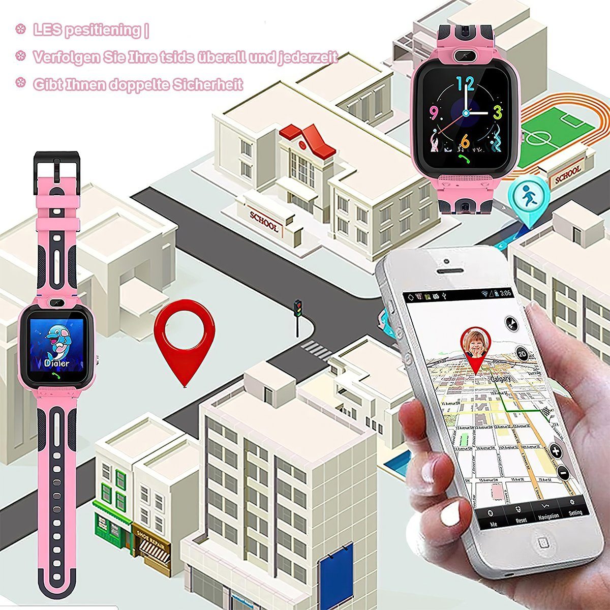 Hikeren Uhr für Kinder mit Videoanruf,SOS,Sprachchat,Wecker,GPS-Ortung,400mAh Smartwatch (1,4 Zoll)