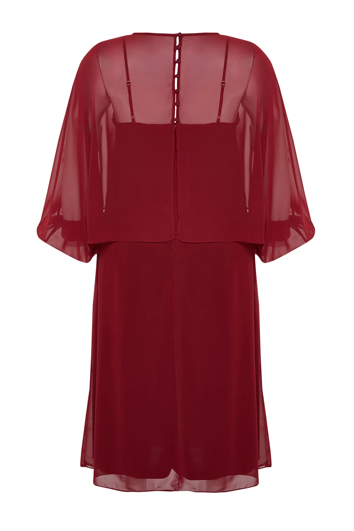 Trendyol Curve  Weinrotes Chiffon-Kleid mit Cape-Detail in Übergröße