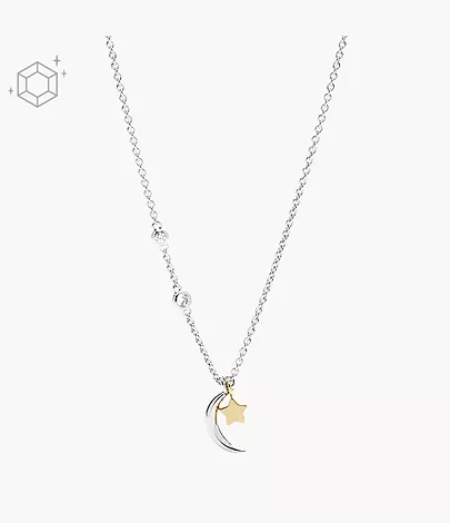 Fossil Kette Sterling Star and Crescent Moon Sterlingsilber
