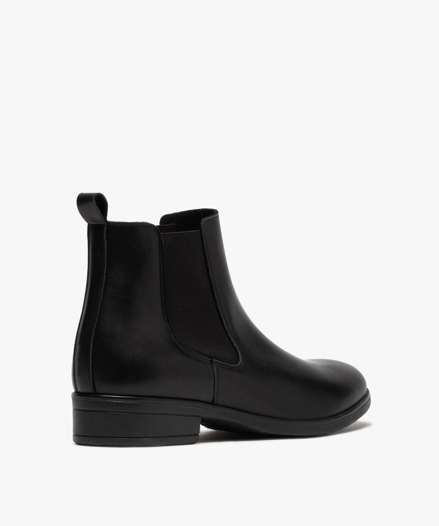 Boots femme à talon plat unis en cuir style Chelsea noir | GEMO