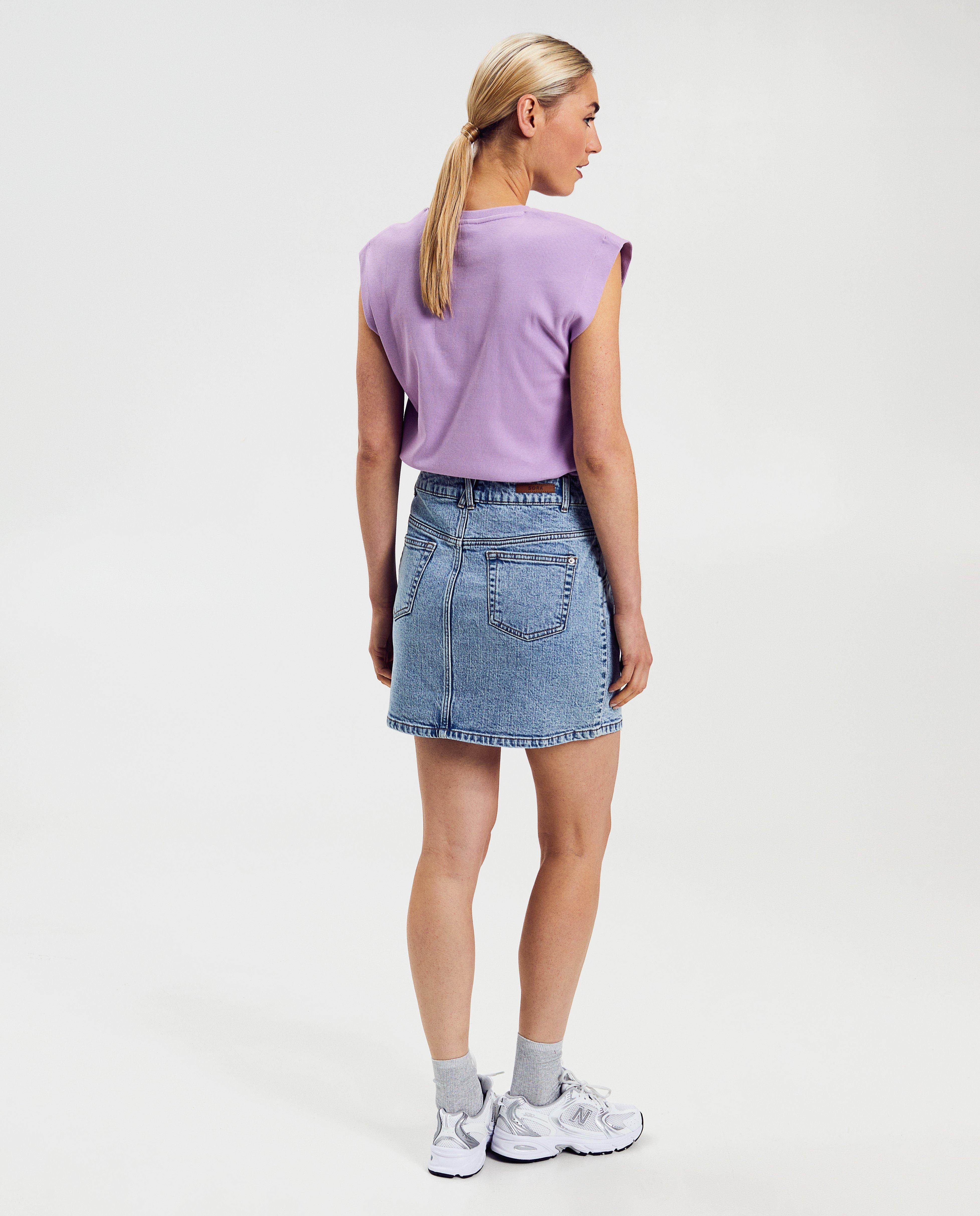 Fustă din denim albastru deschis Sora, albastru deschis