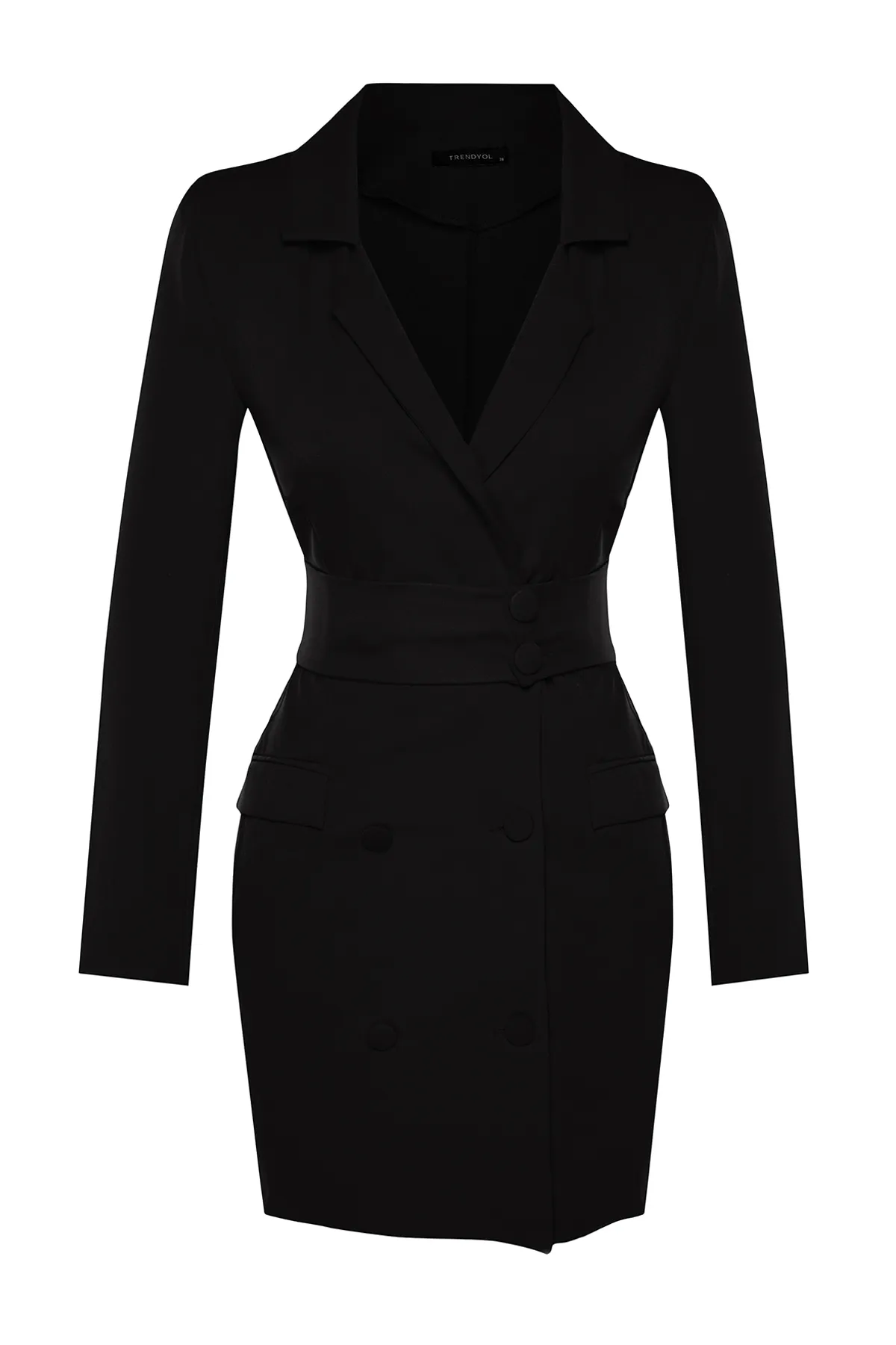 Trendyol Collection  Schwarzes Mini-Webkleid mit gewebten Knöpfen und Gürtel TWOAW24EL00497