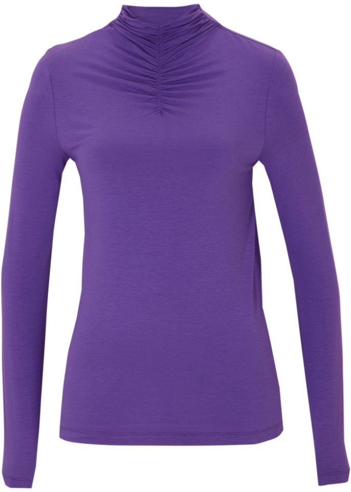 Langarmshirt mit gerafftem Stehkragen