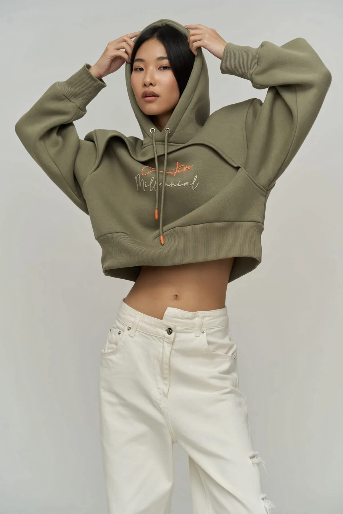 MAİ COLLECTİON  Kreatives, weiches Khaki-Crop-Sweatshirt