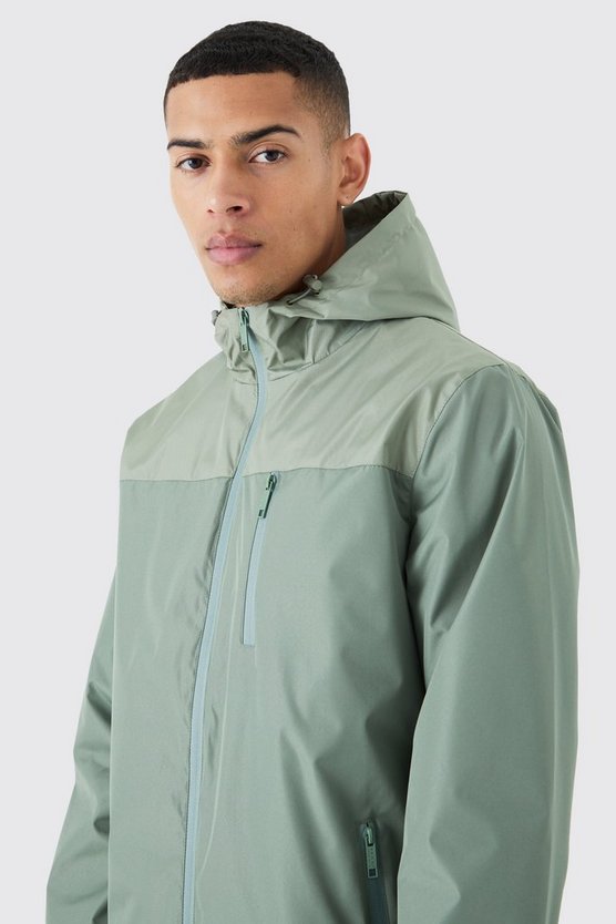 Colorblock Regenjacke mit Kapuze und Reißverschluss