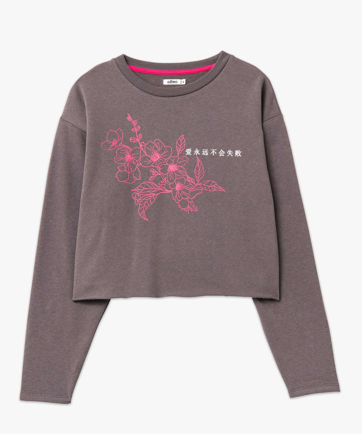 Sweat court avec motif sur le buste femme gris | GEMO