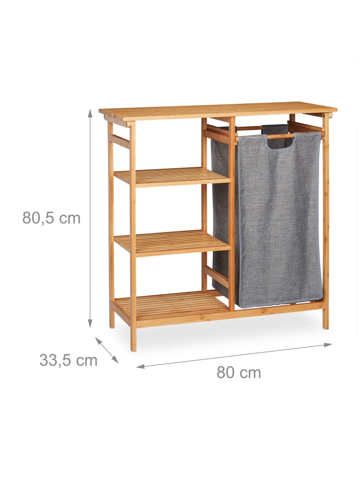 relaxdays 2tlg. Badregal Wäschekorb Set in Natur/Grau - (B)80 x  (H)80,5 x (T)33,5 cm günstig kaufen onesize