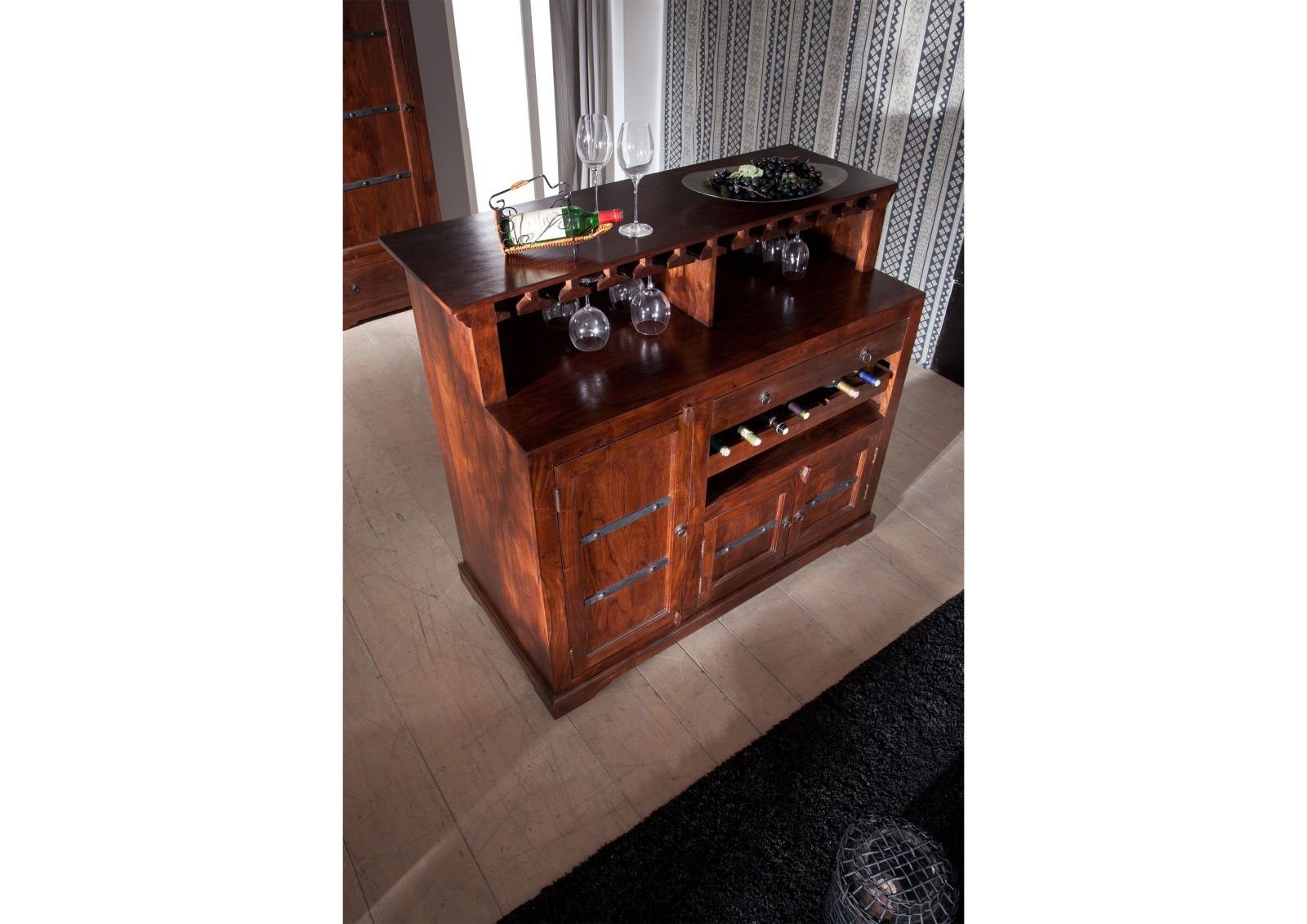 Massivmoebel24 Barschrank Bar Akazie 140x66x125 nougat lackiert OXFORD #903