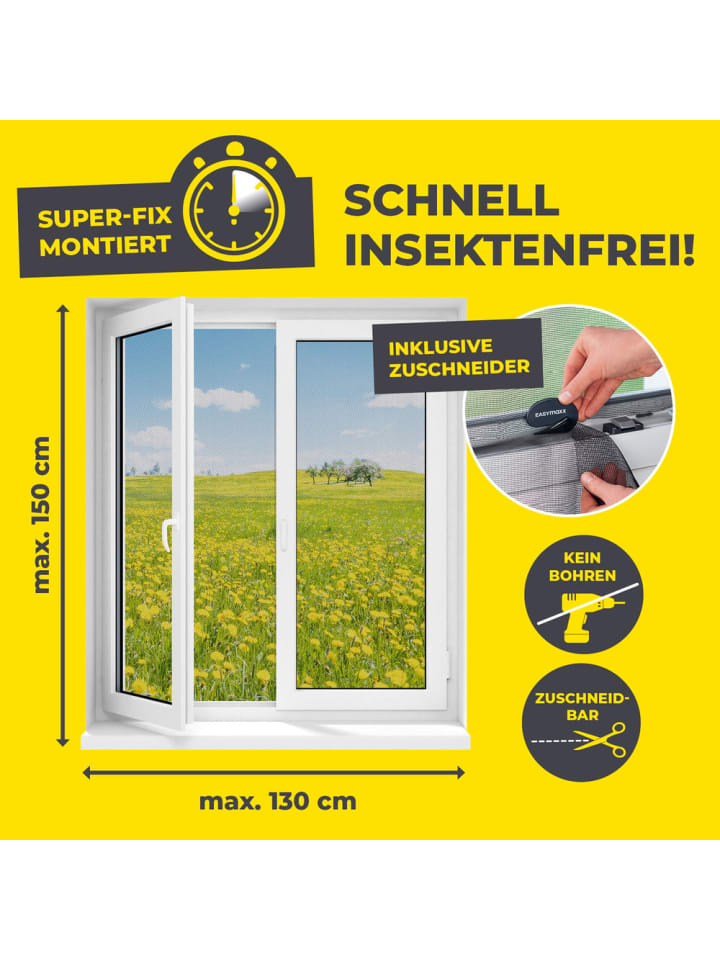 EASYmaxx EASYmaxx Fenster Moskitonetz mit Klettverschluss - 130x150cm - Schwarz - 4er-Set günstig kaufen onesize