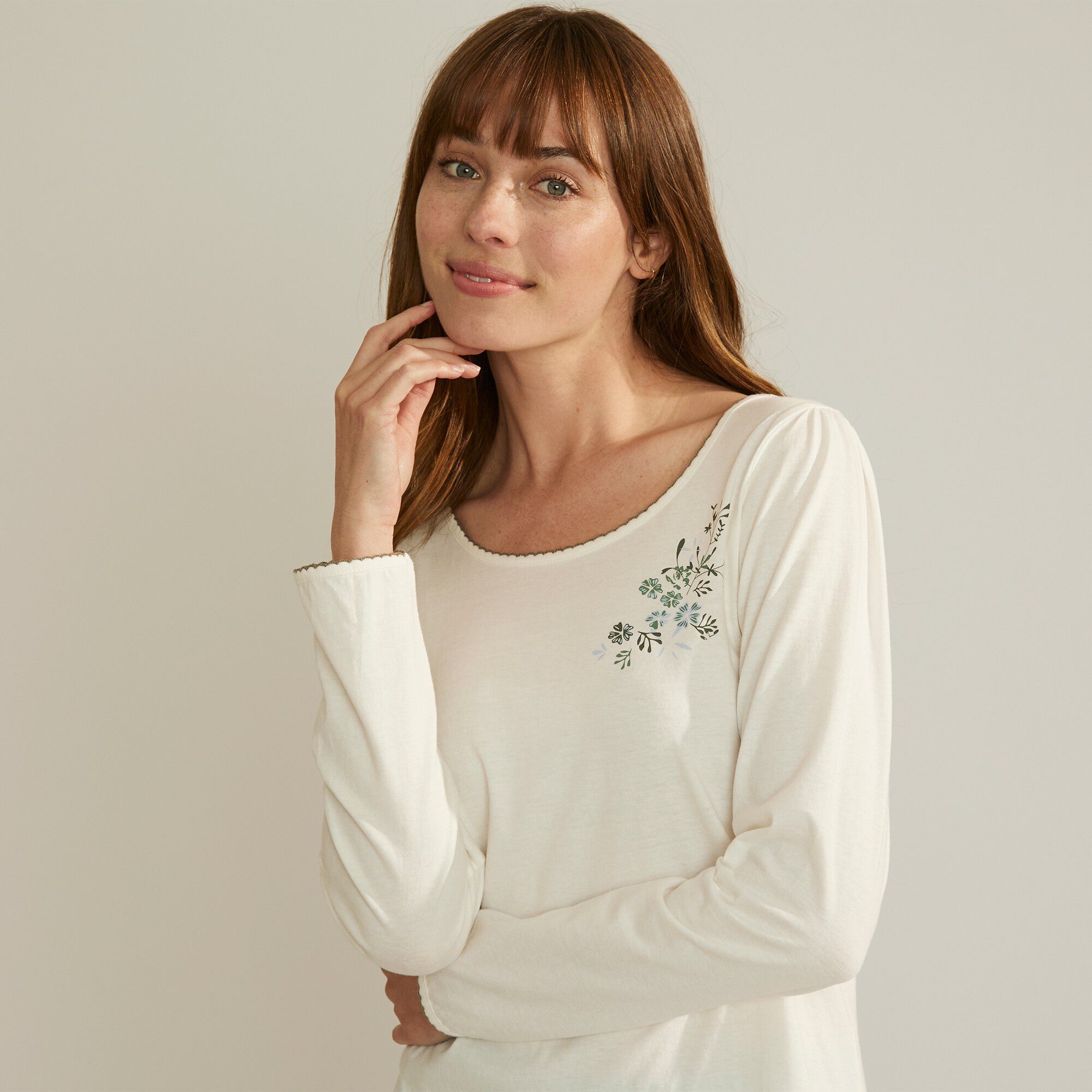 Tee-shirt de pyjama manches longues imprimé placé fleurs