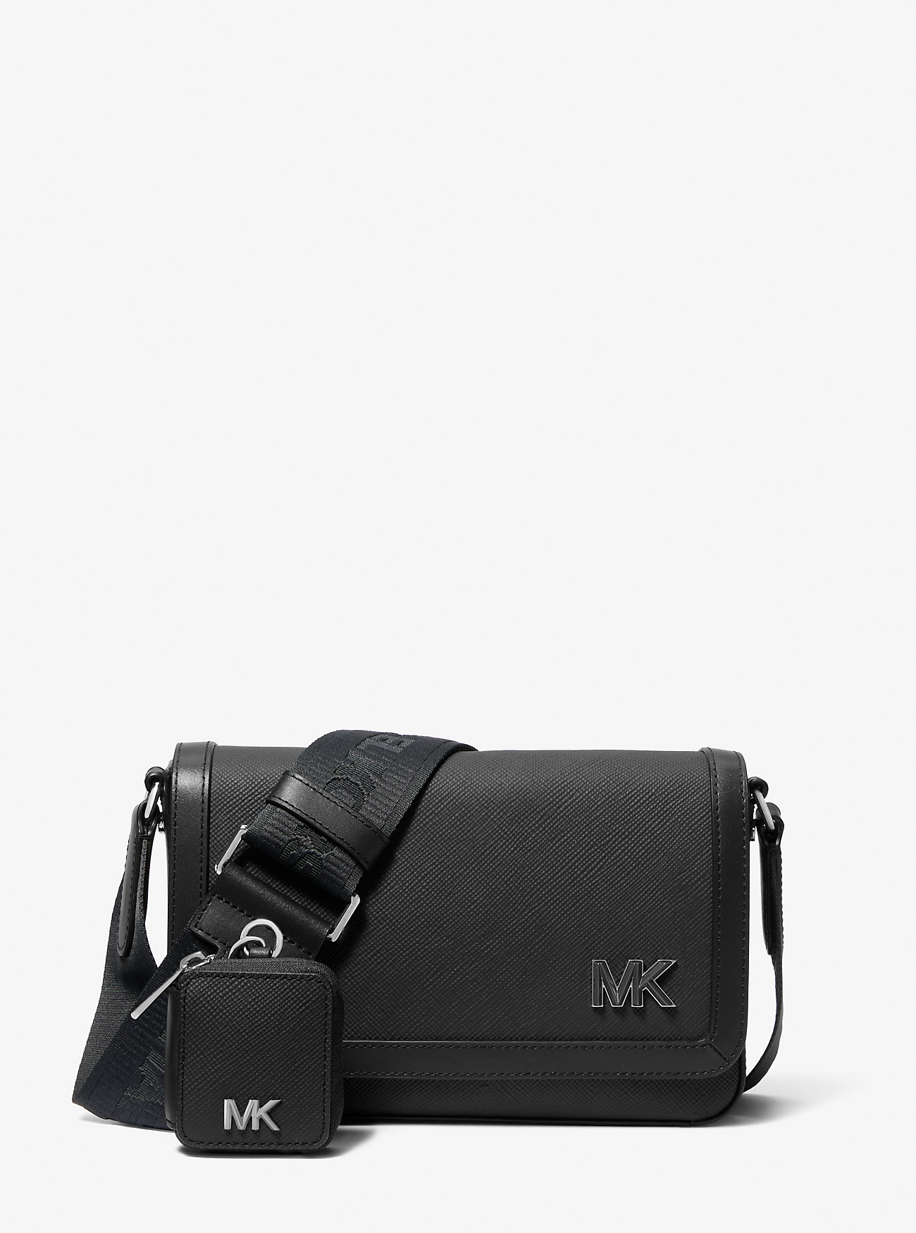 Borsa a tracolla Edison Mini in pelle martellata con pochette - NERA