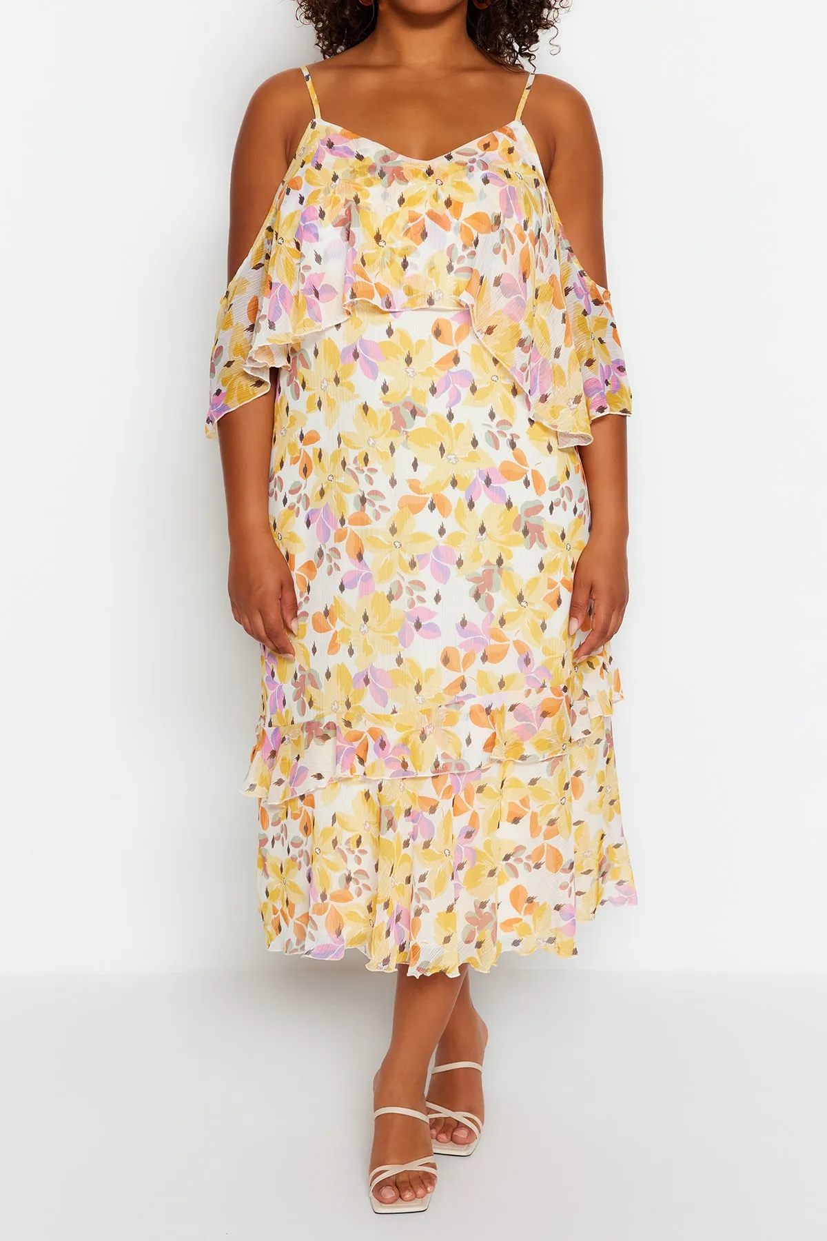 Trendyol Curve  Mehrfarbiges gewebtes Kleid mit Blumenmuster TBBSS23AH00049