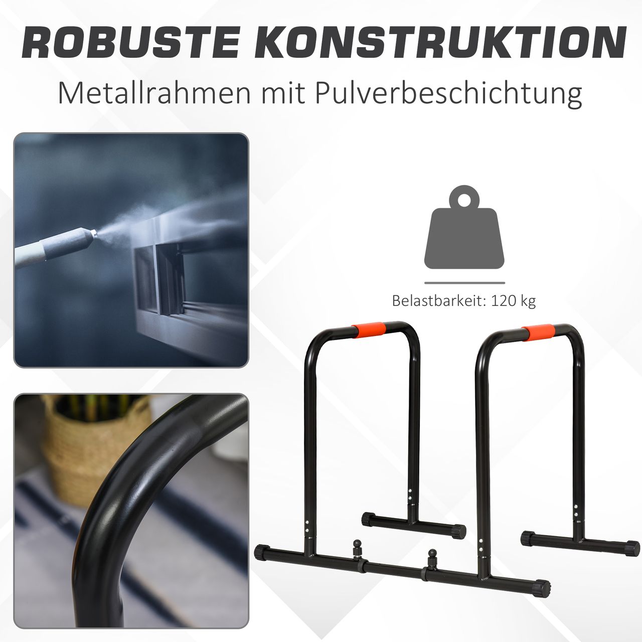 HOMCOM Dip Barren Fitness Parallettes Push Up Dip Station Einstellbar Stahl