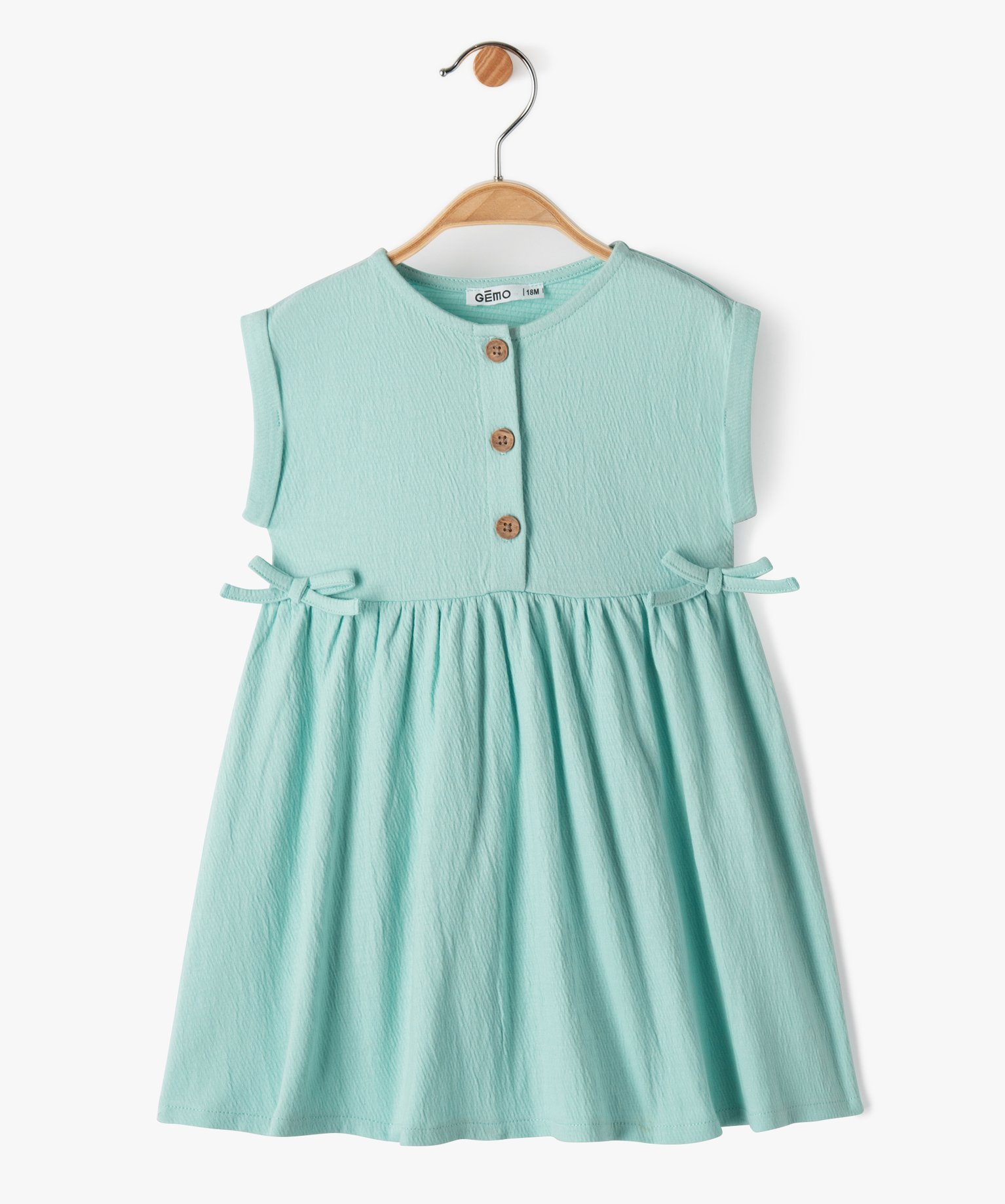 Robe bébé fille avec haut boutonné et jupe large vert clair | GEMO