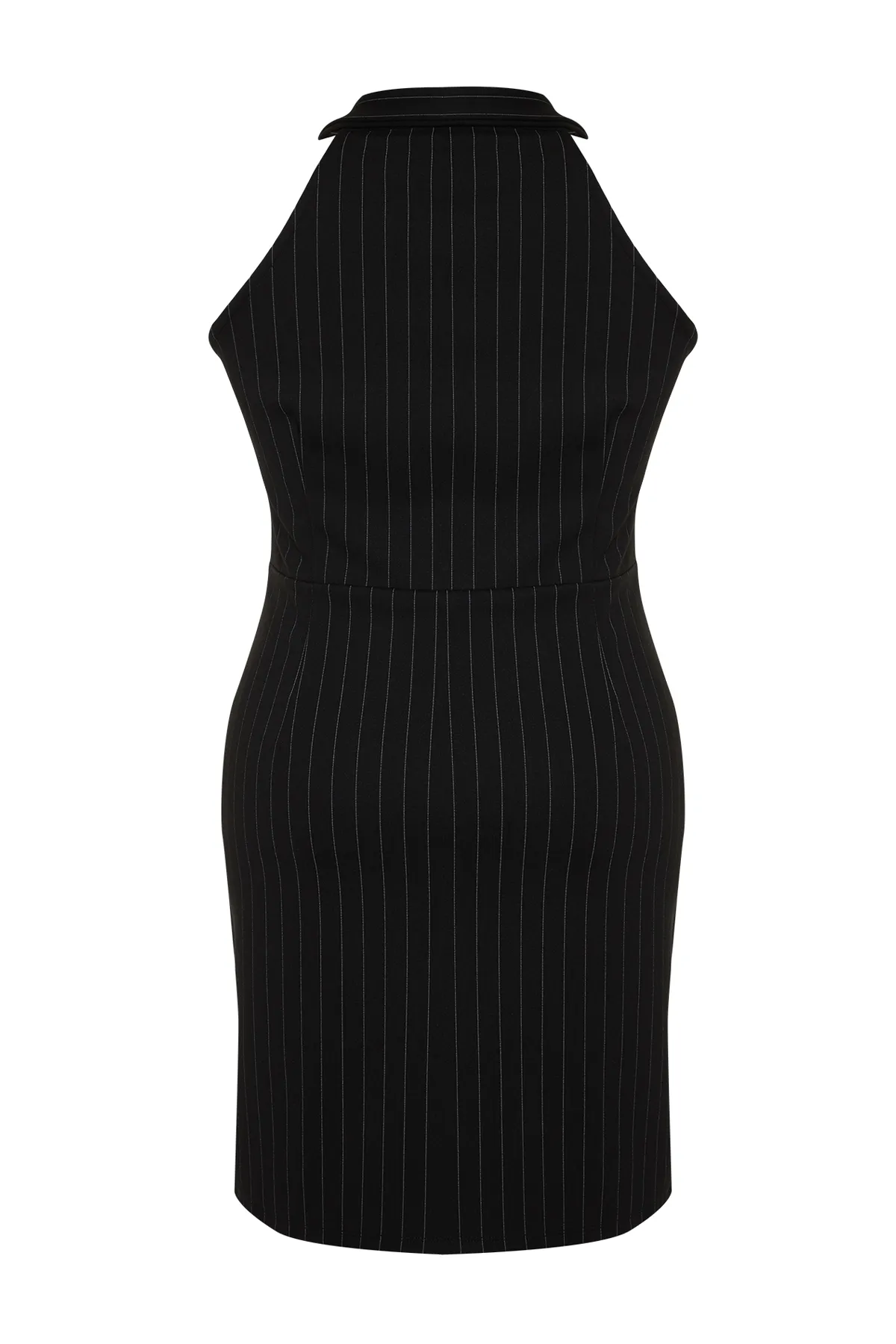Trendyol Curve  Schwarzes gestreiftes Mini-Strickkleid mit Polokragen TBBSS24AH00006