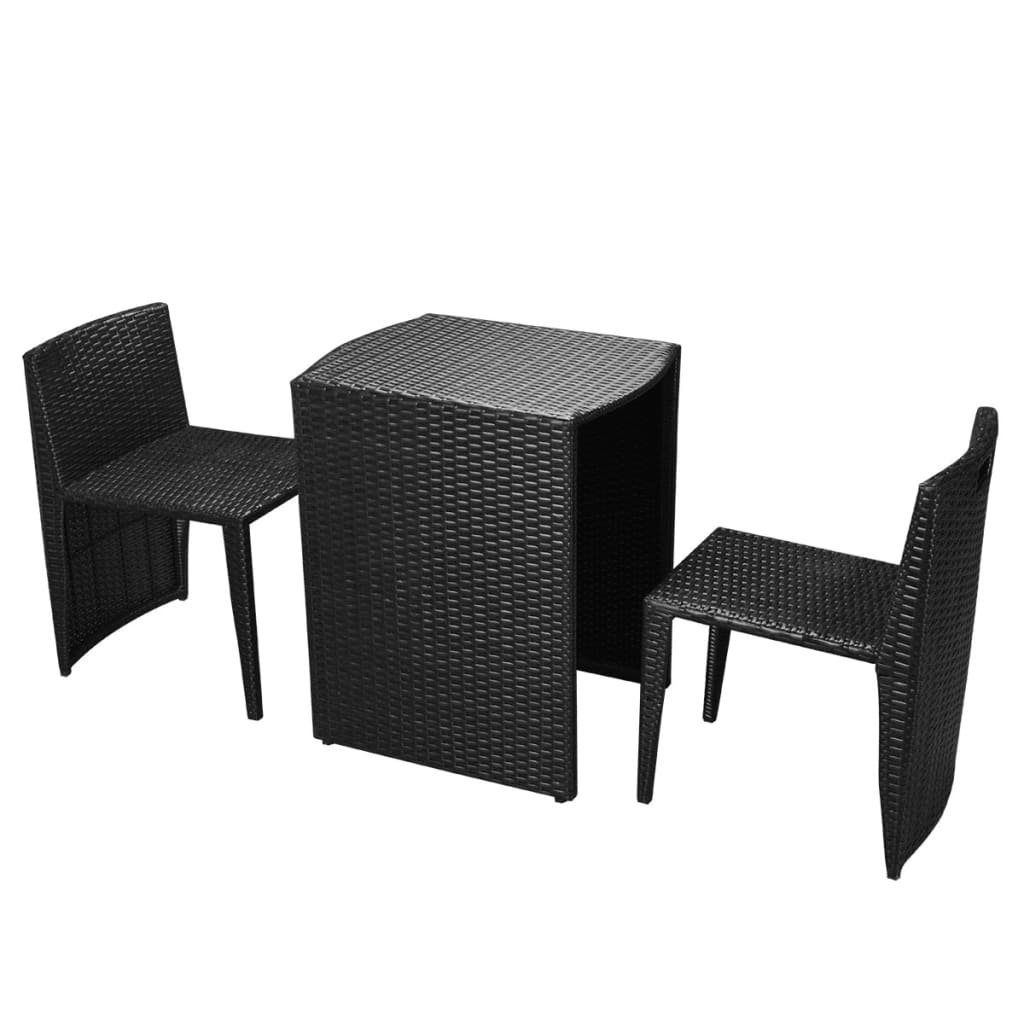 vidaXL Gartenlounge-Set 3-tlg. Bistro-Set mit Auflagen Poly Rattan Schwarz, (3-tlg)