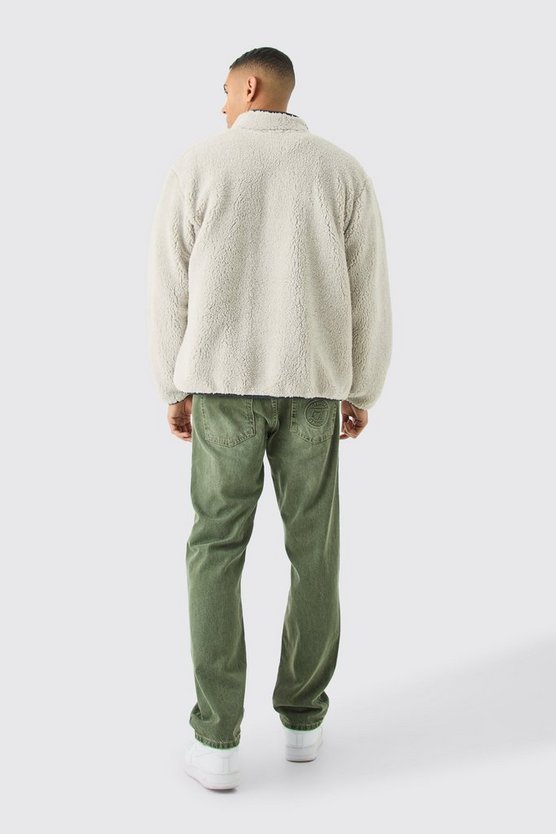 Oversize Kontrast Borg-Jacke