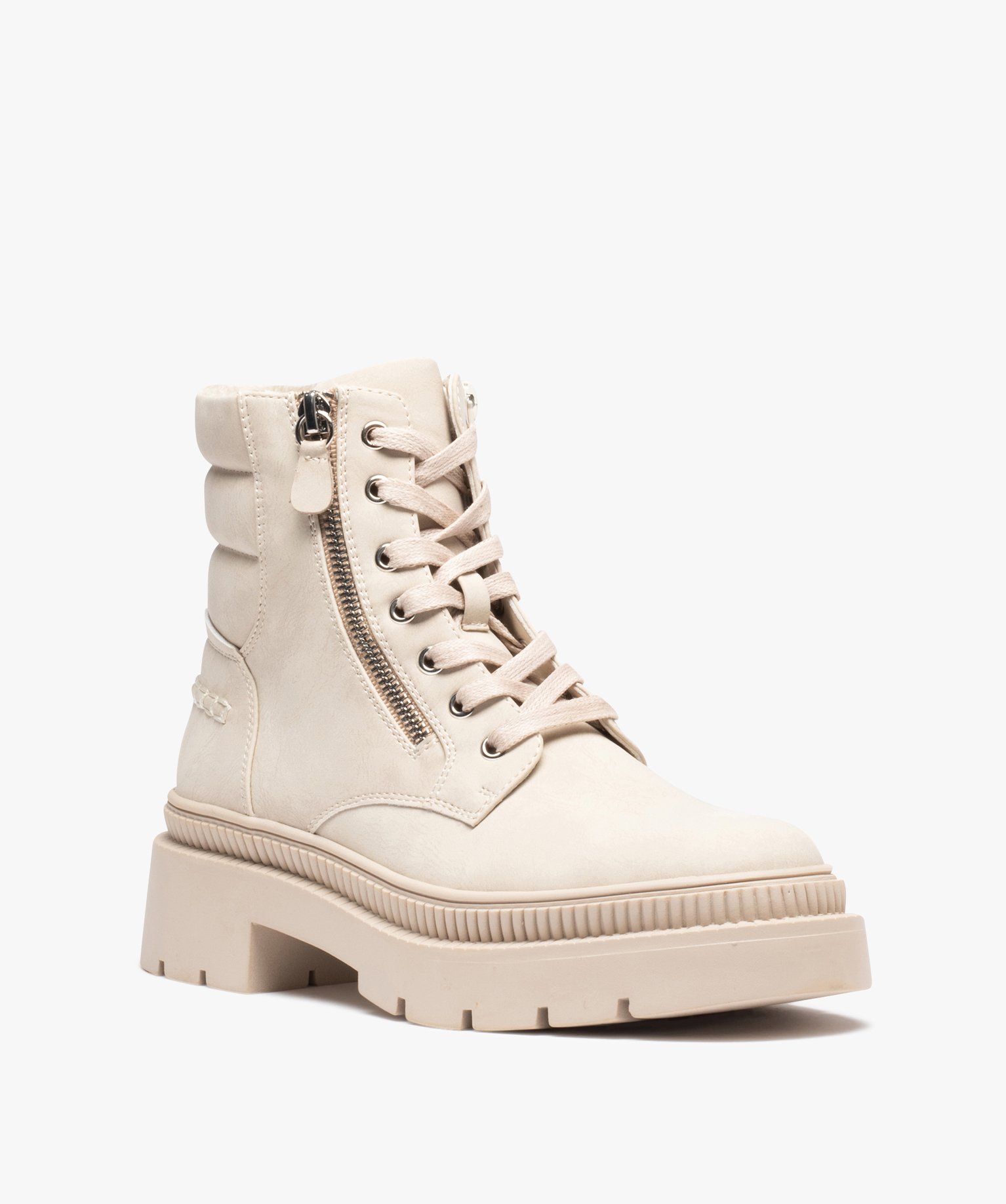 Boots femme unies avec intérieur fourré et à semelle cran... beige | GEMO