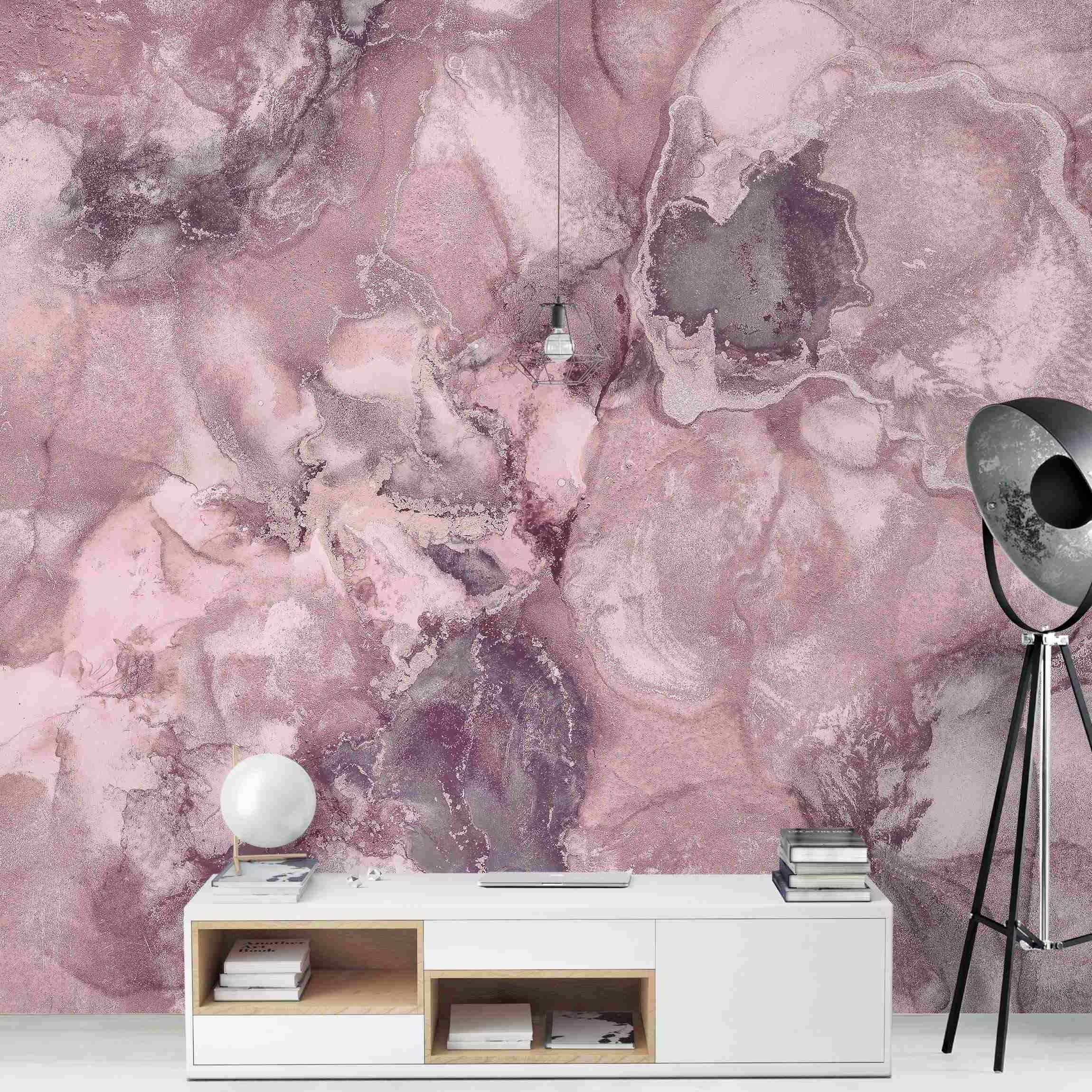 Bilderdepot24 Vliestapete Abstrakt Marmor Violett Tapete Wanddeko Modern Kunst, Glatt, Matt, (Inklusive Gratis-Kleister oder selbstklebend), Wohnzimmer Schlafzimmer Küche Flur Fototapete Motivtapete Wandtapete