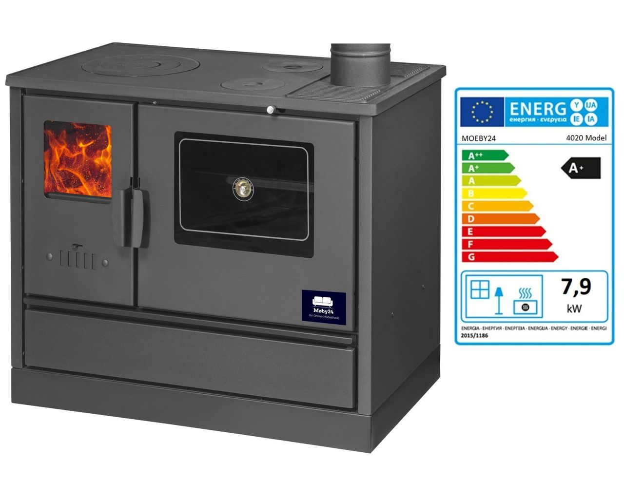 Moeby24 Küchenofen Lotus 4020 Holzherd Kaminofen Herd Gusseisen 7,9KW BimSchV2 EEK A  150mm