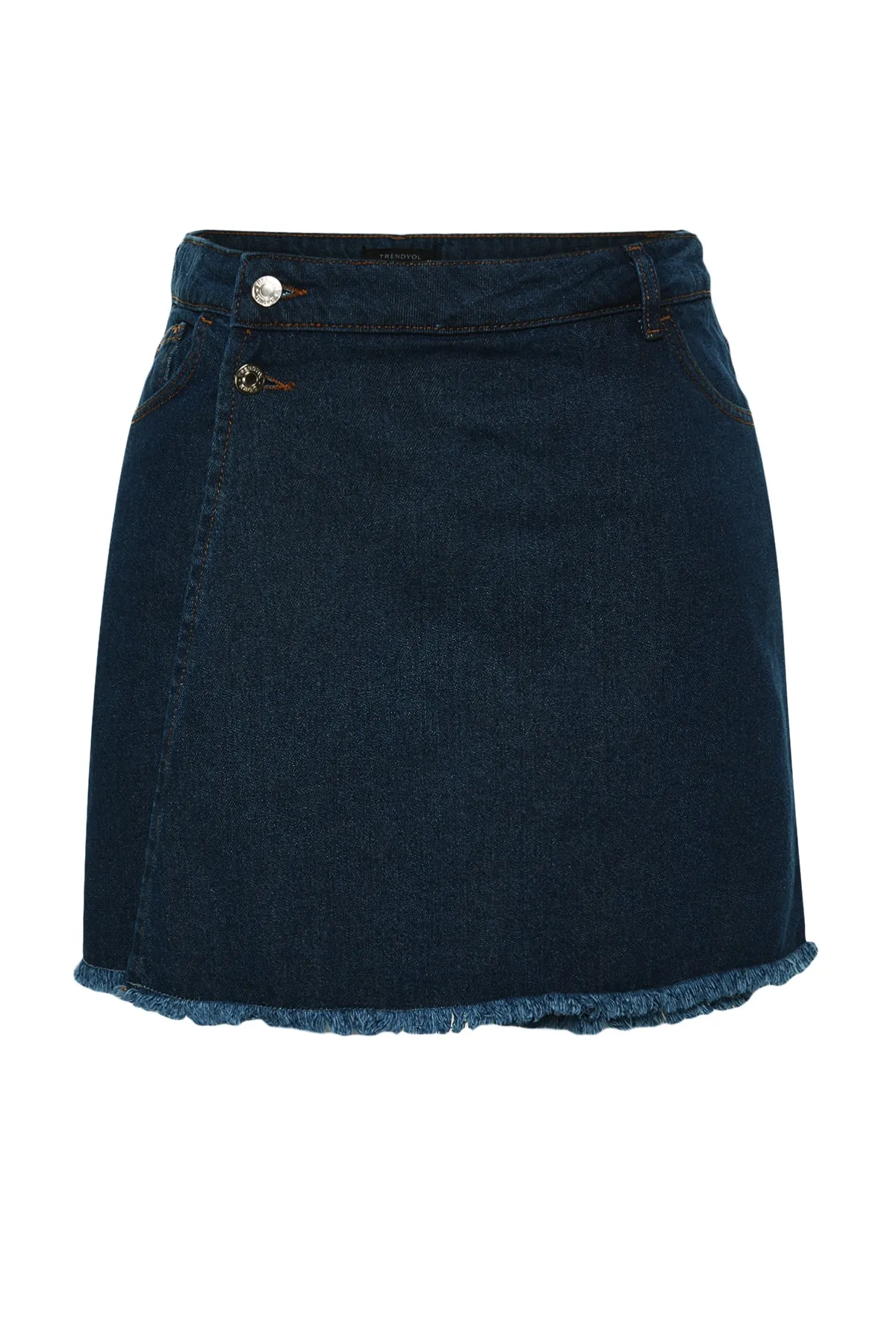 Trendyol Curve  Dunkelblauer Shorts-Rock mit hohem Taillensaum und Quasten TBBSS23AP00008