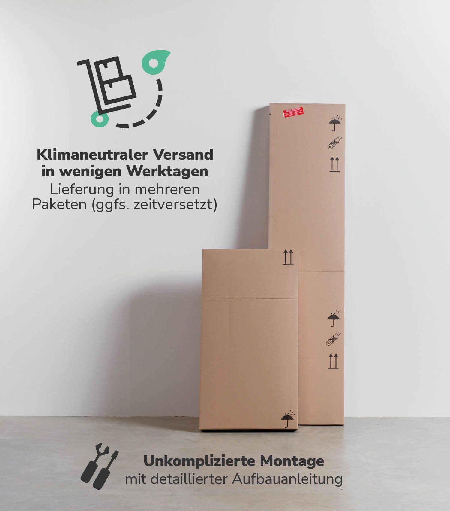 mokebo Sideboard Die Elegante (mit Schubladen & Fächern), Kommode, Highboard oder Anrichte mit Metallgriffen in Weiß