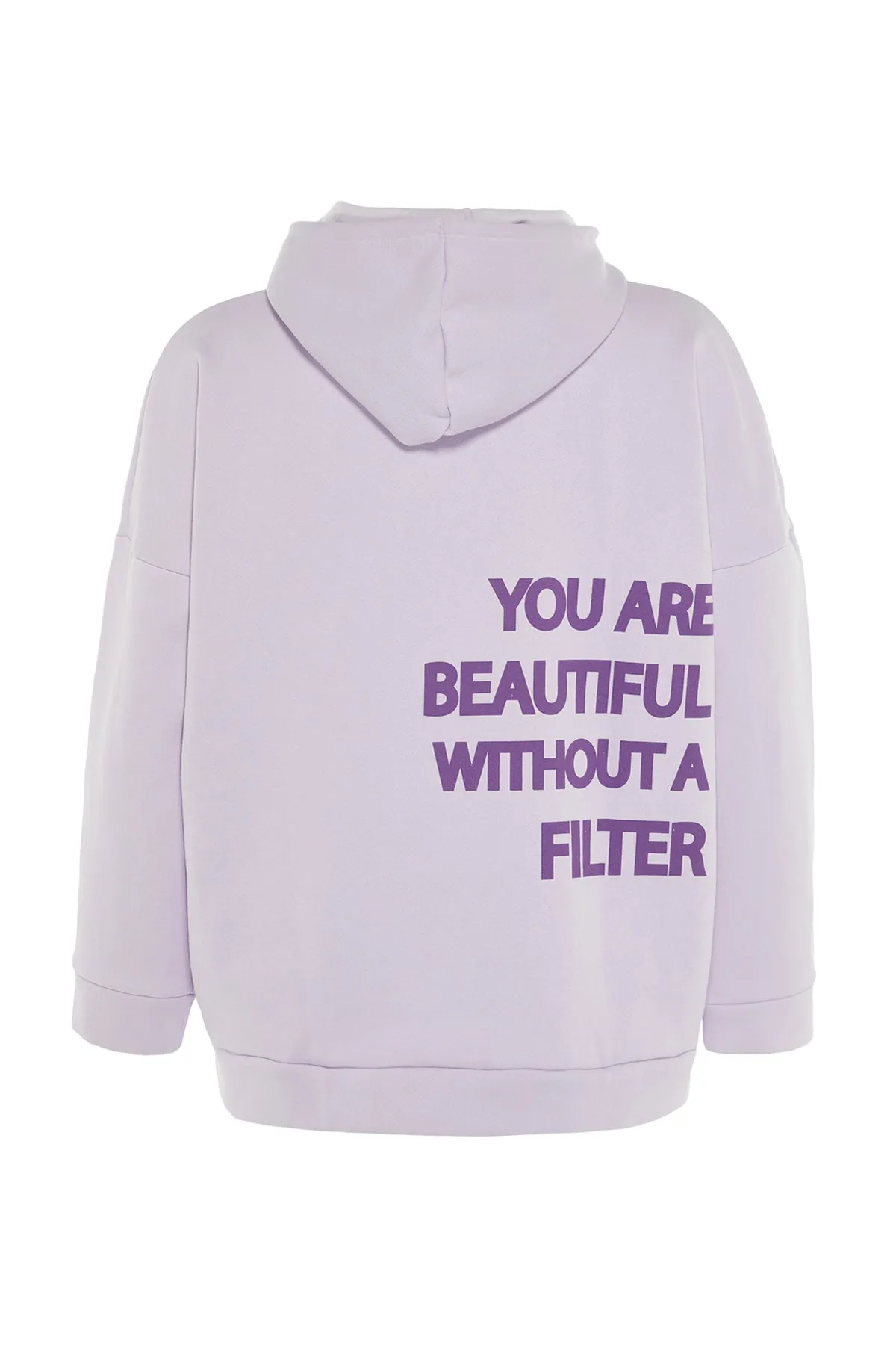 Trendyol Collection  Lila, dicker Fleece-Rücken mit Aufdruck, Oversize/weite Passform, Strick-Sweatshirt TWOAW23SW00904