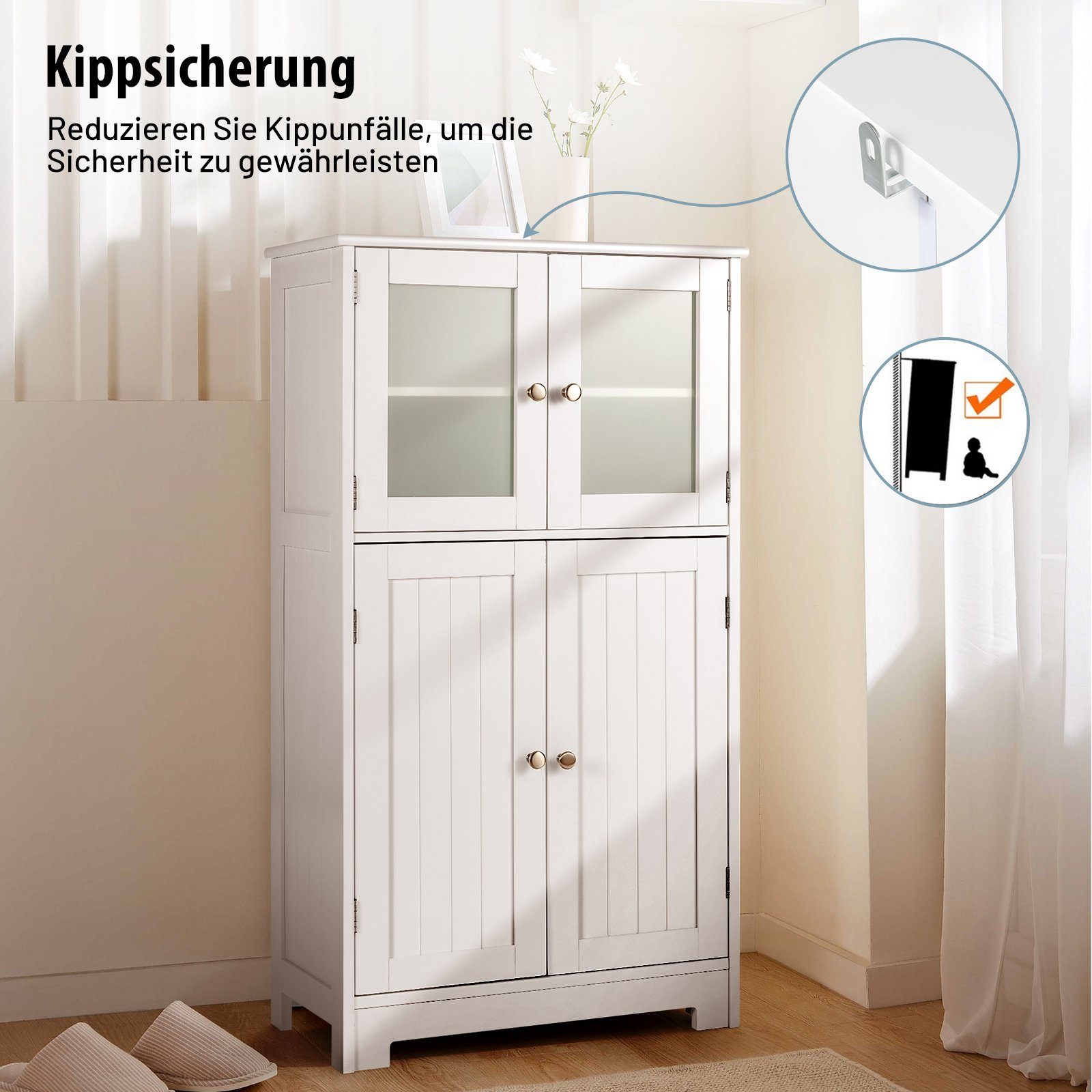 COSTWAY Mehrzweckschrank 4-türig, mit verstellbarem Regal, 58 x 30 x 109cm
