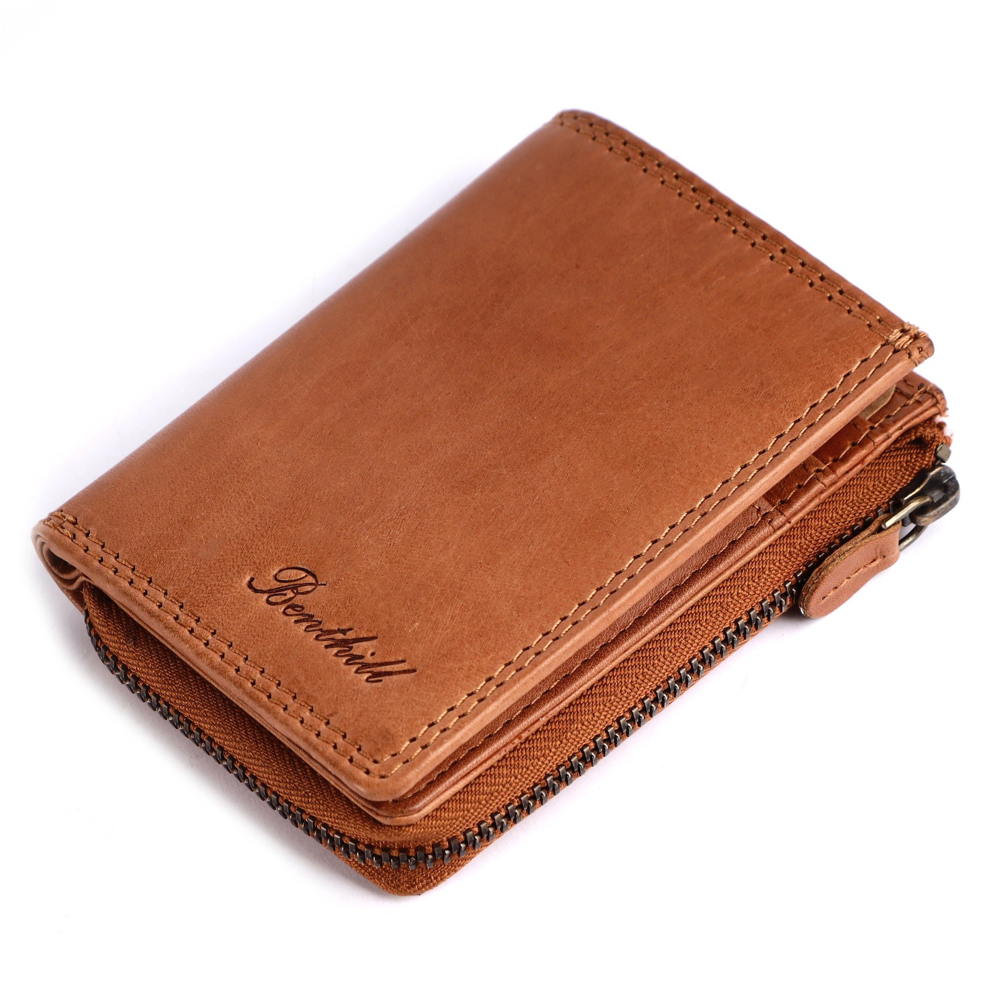Benthill Geldbörse Klein Echt Leder RFID Damen & Herren Geldbeutel Slim-Wallet Portmonee, RFID-Schutz Kartenfächer Münzfach Reißverschlussfach