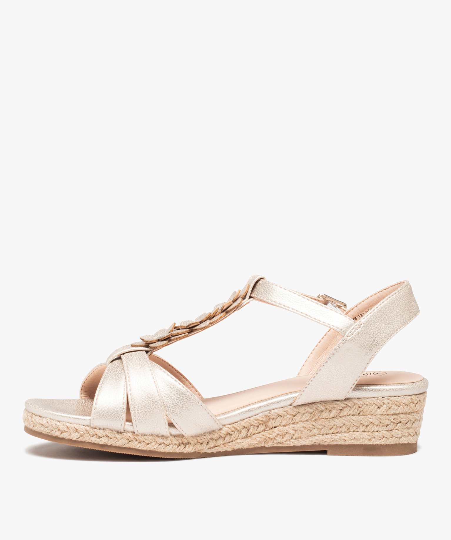 Sandales femme compensées ornées de fleurs en volume or | GEMO