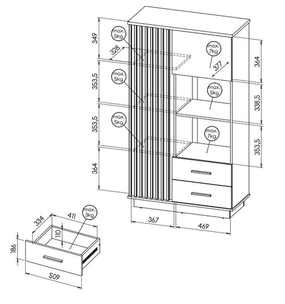 Feldmann-Wohnen Highboard Lamia, 90cm Wotan Eiche schwarz 2-türig