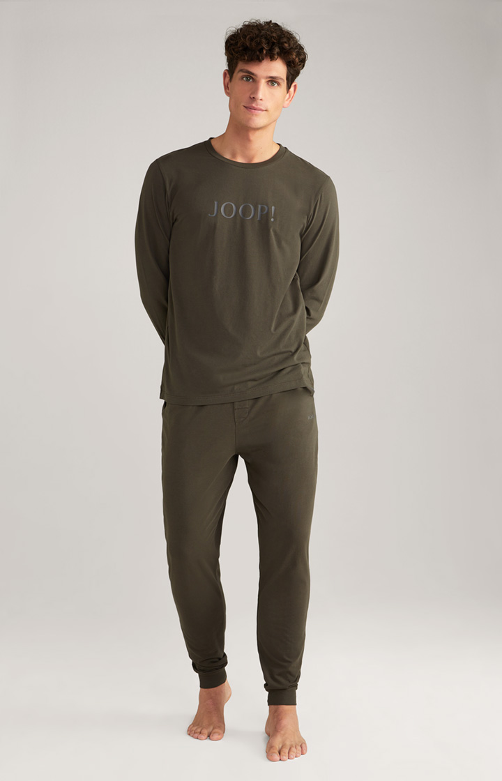 Loungewear Longsleeve in Dunkelgrün-Braun