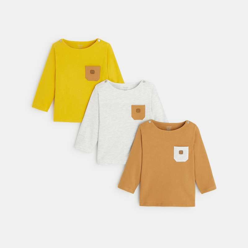 T-shirt maille uni (lot de 3) jaune bébé garçon