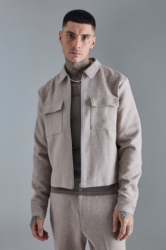 Tall strukturierte smarte Jacquard Cargo-Jacke aus Baumwolle