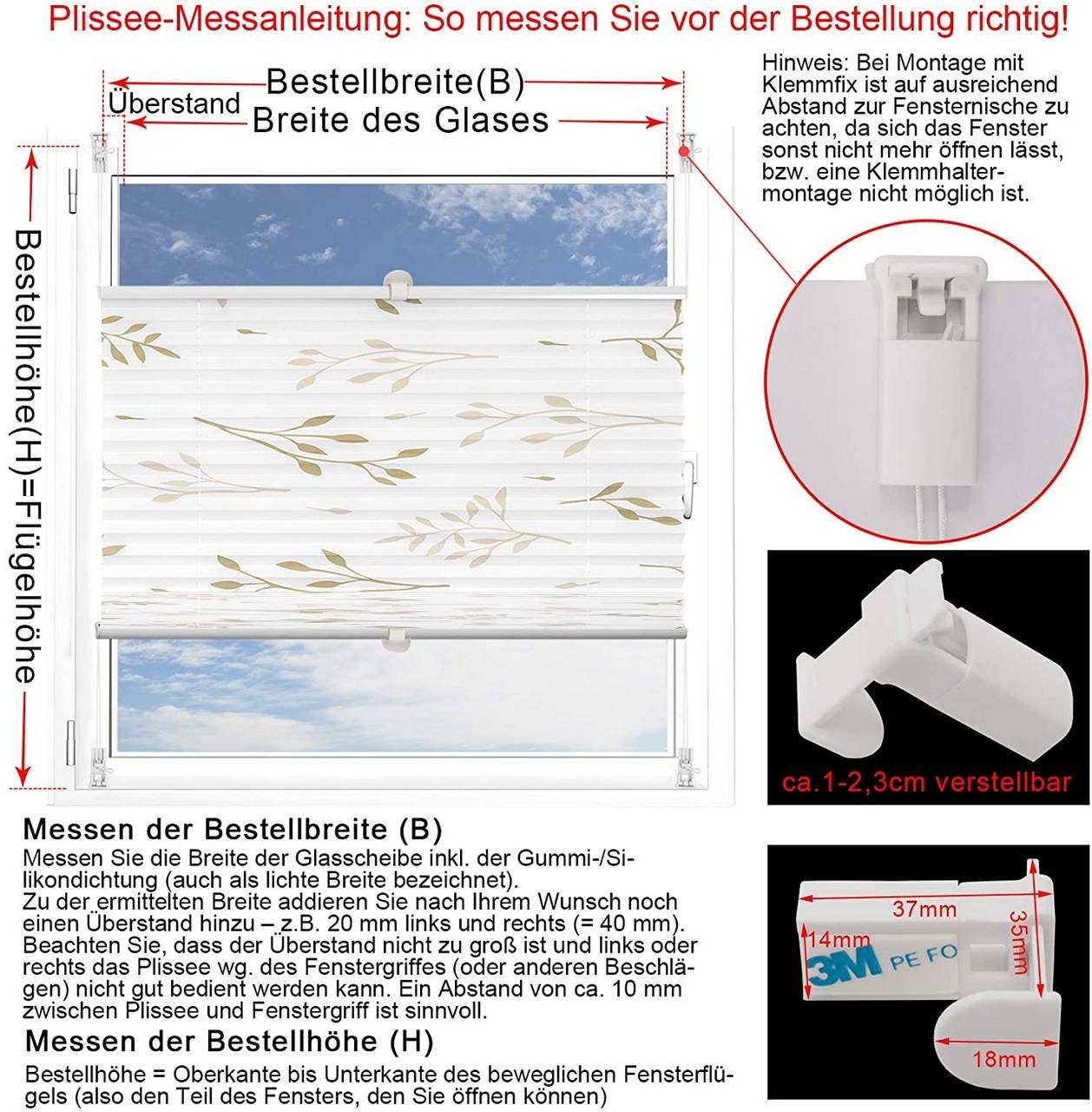 Plissee, Woltu, Faltrollo Klemmfix ohne Bohren beige