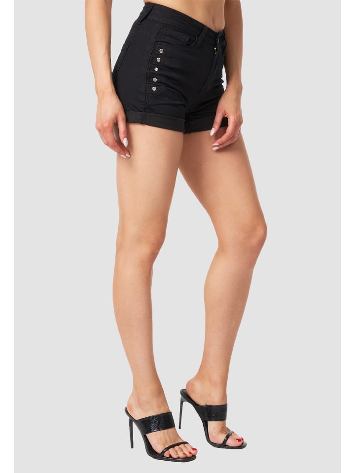 MiSS RJ High Waist Denim Jeans Shorts Bermuda Stretch Hose mit Spitze in Schwarz günstig kaufen