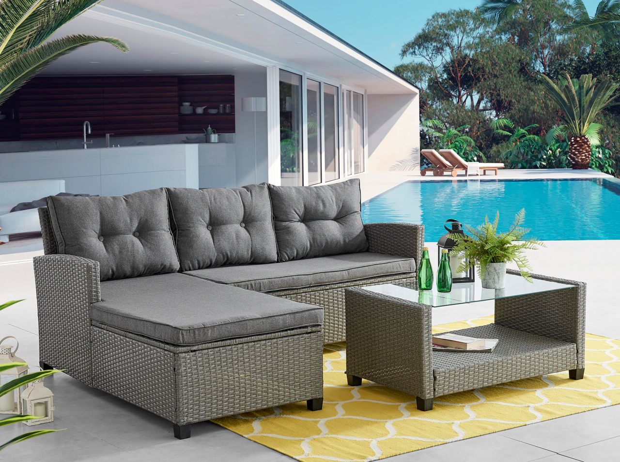 Happy Home Happy Home Ecklounge-Set 8tlg. HGS42-GRA graues Rattan mit Sitzkissen in grau