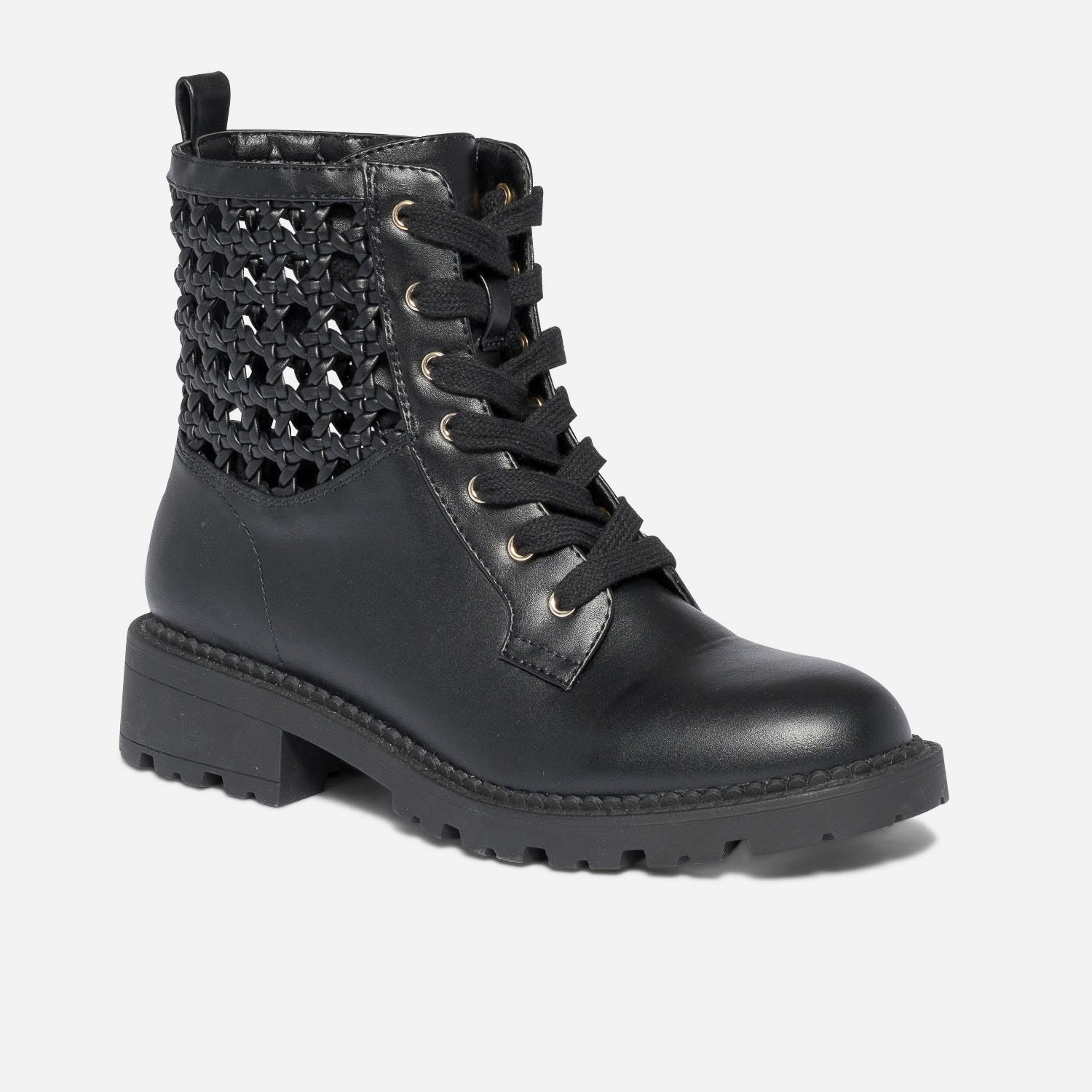 Boots à lacet TEXTO noir détail cannage