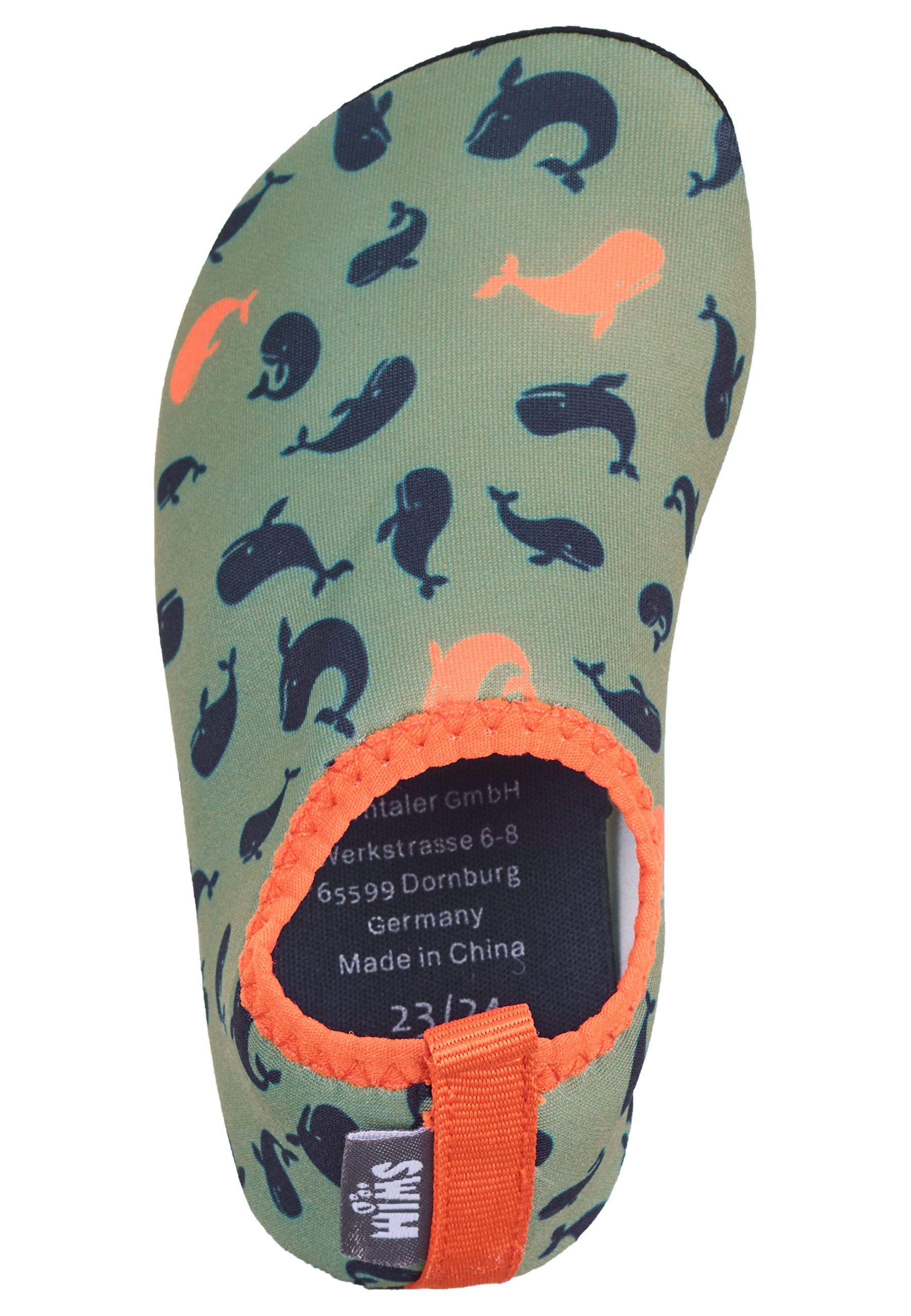 Sterntaler® Badeanzug Aquaschuh Wale Badeschuh Kinder - Aquaschuhe Kinder in Grün bedruckt mit Motiv Wale - Kinder Badeschuhe aus Neopren mit rutschfester Sohle - Badeschuh Junge - Anti-Rutsch-Sohle